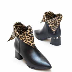 Botine rafinate Dalia cu imprimeu animal-print ,nuanta de negru