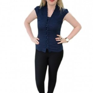 Camasa la moda, nuanta de bleumarin, maneca scurta, dantela fina