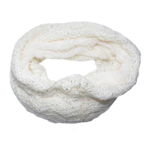 Fular Eve circular din tricot cu insertii de paiete si blanita ,nuanta de alb
