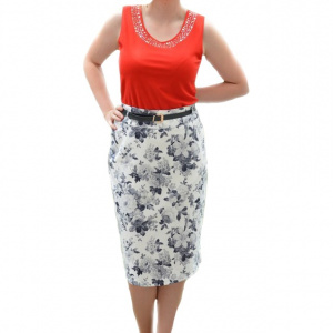Fusta de primavara-vara masura mare, alba design floral negru