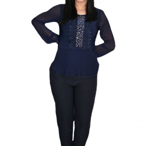 Pantalon casual tip colant Imma,mulat ,bleumarin