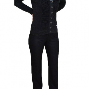 Pantalon cu buzunare apretate, nuanta de negru, fermoar