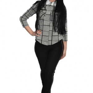 Pantalon modern,casual cu insertii de strasuri si piele,nuanta neagra