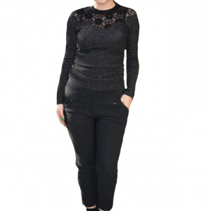 Pantalon office-casul Cleopatra,model cu patratele,gri inchis