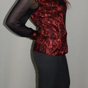 Pantalon office, nuanta de gri, design cu paspoal din piele