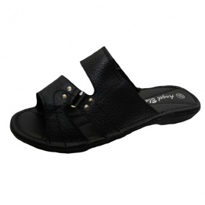 Papuci comozi, din piele, de culoare neagra, cu talpa plata, flexibila