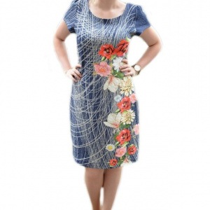 Rochie casual cu imprimeu in tesatura si design floral multicolor