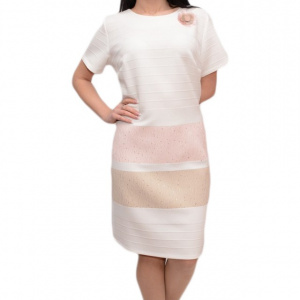 Rochie casual-elegant cu design de dungi late si insertii de paiete