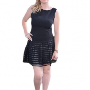 Rochie casual, neagra, cu insertie , de piele ecologica