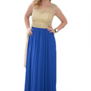 Rochie de ocazie, masura mare, albastra, cu insertii de margele