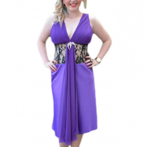 Rochie de ocazie, rafinata , mov cu inserti de dantela in talie