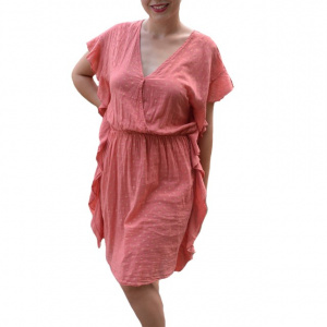 Rochie de vara din bumbac Paula cu imprimeu de stelute, nuanta caramiziu