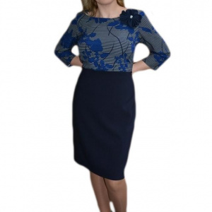Rochie deosebita cu aspect de costum bleumarin cu imprimeu sus