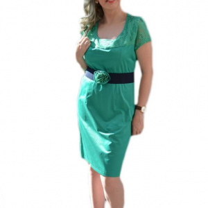 Rochie eleganta cu dantela in partea de sus, de nuanta turcoaz