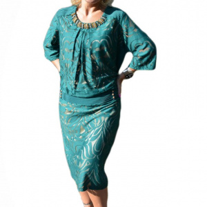 Rochie eleganta cu dantela si insertii de margele, nuanta verde