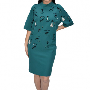 Rochie eleganta Jessica,model cu pisici,turcoaz