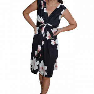 Rochie Eleonor cu imprimeu floral big,nuanta de negru