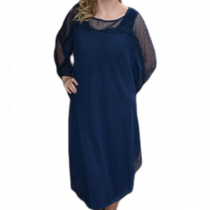 Rochie fashion de ocazie, culoare bleumarin, cu insertii de dantela