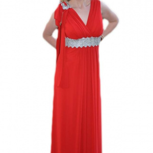 Rochie lunga de seara din voal de culoare rosie, masura mare