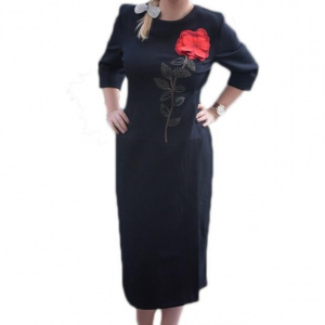 Rochie neagra cu maneci trei-sferturi prevazuta cu broderie