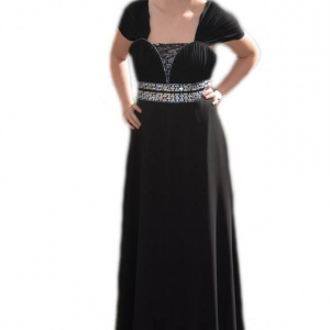 Rochie neagra lunga, pentru ocazii speciale, cu insertii de strass-uri