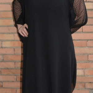 Rochie originala de ocazie, nuanta neagra cu insertie de voal lejer