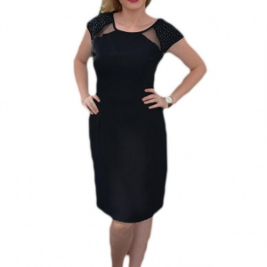 Rochie scurta, de culoare neagra, cu insertii de margele sidefate