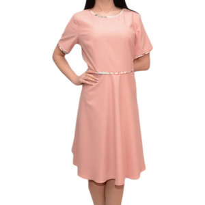 Rochie simpla cu croi evazat, nuanta de persica cu dungi colorate