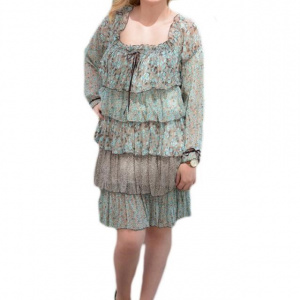 Rochie spectaculoasa , din voal cu volanase, multicolore
