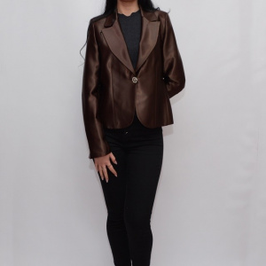 Sacou office, elegante de saten, maro inchis