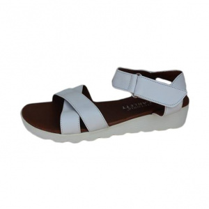 Sanda comoda cu talpa joasa, culoare alba, bareta petrecuta