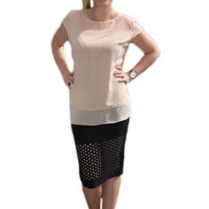 Bluza casual din voal fin de nuanta piersica, aplicat in strat dublu