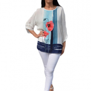 Bluza cu maneca trei sferturi, culoare alb-bleumarin