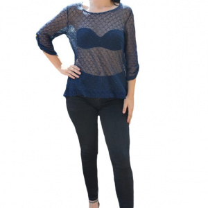 Bluza de culoare albastra, din material tricotat, model modern