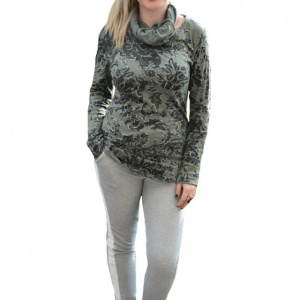 Bluza moderna tip sport din bumbac, culoare verde cu imprimeu