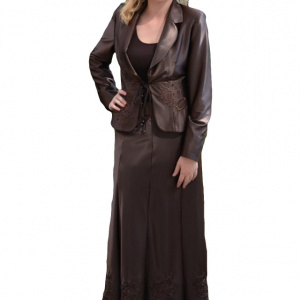 Costum elegant din trei piese, maro din satin