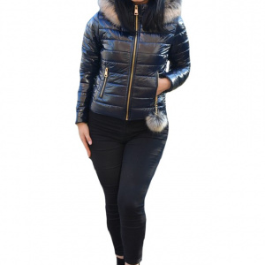 Jacheta Vera casual ,scurta cu aspect lucios ,nuanta de bleumarin