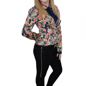 Pantalon casual cu insertii de strasuri si fermoar, nuanta neagra