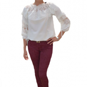 Pantalon casual de vara, nuanta de mov cu imprimeu floral