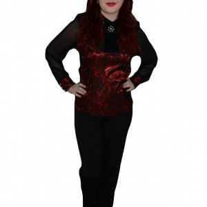 Pantalon chic, nuanta de negru, strasuri fine aplicate