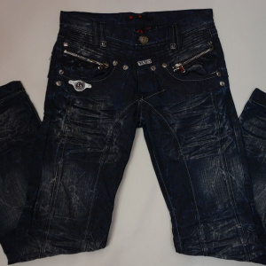 Pantalon de blug, de nuanta bleumarin, cu model de fronseuri