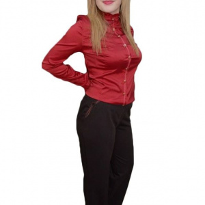 Pantalon lung masura mare, culoare maro, cu design din saten