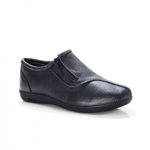 Pantof sport din piele neagra, talpa flexibila, inchidere cu fermoar