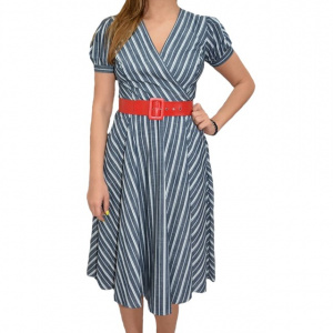 Rochie casual Alice,in nuanta de bleumarin,dungi fine albe