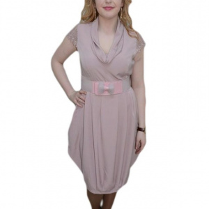 Rochie cu buzunare laterale, nuanta de plamaniu, curea, guler cazut