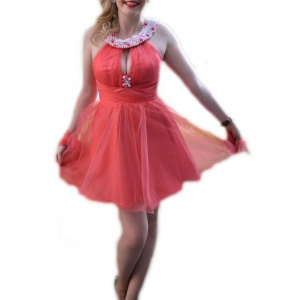Rochie de ocazie, tinereasca, aplicatii de strasuri si perle