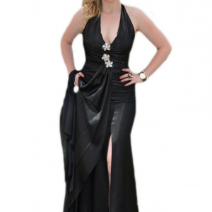 Rochie de seara lunga, eleganta din saten negru , spectaculoasa