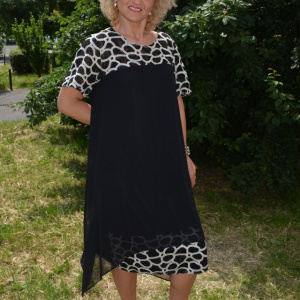 Rochie deosebita de ocazie, neagra, model bej cu aspect floral