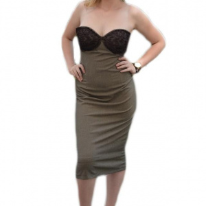 Rochie eleganta, croiala cambrata, lungime midi, nuanta de maro