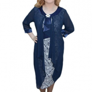 Rochie eleganta cu design din voal, nuanta bleumarin-alb